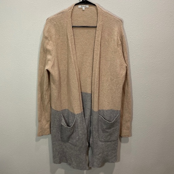 MADEWELL Kent Colorblock cardigan long beige gray J8607 - Picture 1 of 7